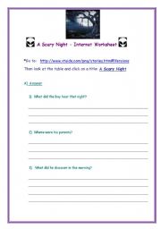 English Worksheet: The Scary  Night  Internet  Worksheet