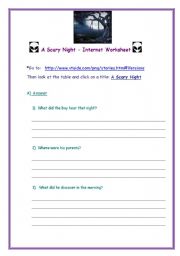 English worksheet: The Scary  Night  Internet  Worksheet