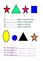 English worksheet: colours , shapes and ordinals