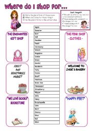 English Worksheet: Where do I shop for... SHOPPING + PLURALS 