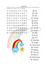 English Worksheet: Wordsearch colours & numbers