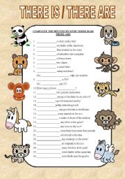 English Worksheet: Complete the sentences using there is or there are