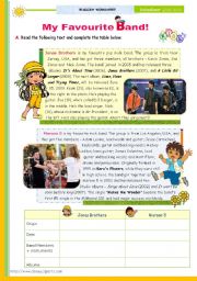 English Worksheet: The 1st 45-minute-lesson (of 2) on the topic My Favourite Band -- Reading Comprehension for Upper Elementary and Lower intermediate students