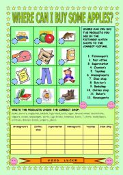 English Worksheet: Where can I buy some apples? - SHOPS AND PRODUCTS