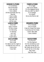 English Worksheet: Animal Poetry Contest (PLAY)