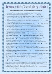 English Worksheet: Intermediate Vocabulary Quiz 1