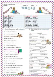 English Worksheet: VERB TO BE (+ )  &  (-)