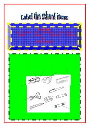English worksheet: school items