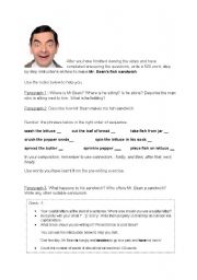 English Worksheet: Mr Beans sandwich - writing exercise