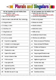 English Worksheet: Plurals and Singulars