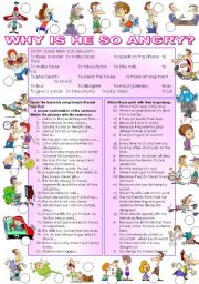 English Worksheet: Why is he so angry? tenses training; learning with fun!