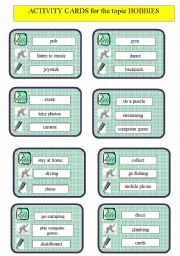 Card set 1 for the game Draw -Mime-Explain HOBBIES