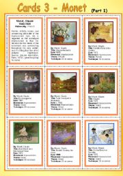 English Worksheet: Cards 3 - Monet , Claude (part 1)