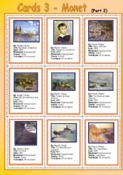 English Worksheet: Cards 3 - Monet  (part 2)