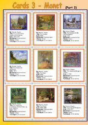 English Worksheet: Cards 3 - Monet (part 3)