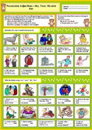 English Worksheet: Possessive adjectives - My, Your,His and Her