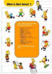 English Worksheet: Actions: What is Bart doing? 1/3