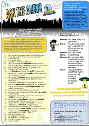 English Worksheet: Ask The Aliens. Question&Answer (Role Play+Vocab Exercises w Solutions)