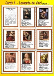 English Worksheet: Cards 4 - Leonardo da Vinci  (part 1)