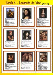 English Worksheet: Cards 4 - Leonardo da Vinci  (part 2)