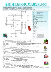 English Worksheet: IRREGULAR VERBS - CROSSWORD AND FILL-IN-THE-GAPS EXERCISE