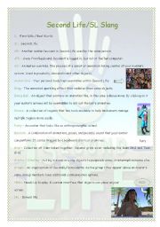 English Worksheet: Second Life/SL Slang