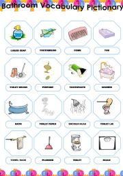 English Worksheet: Bathroom Vocabulary Pictionary 1/2