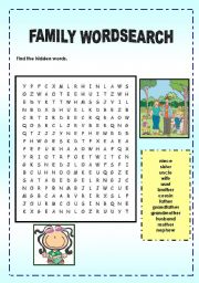 English Worksheet: FAMILY  WORDSEARCH