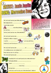 English Worksheet: Song Listening Exercise: Janis Joplin - Mercedes Benz (+Vocabulary Exercises w Solutions)