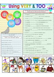 English Worksheet: VERY & TOO