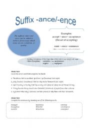 English Worksheet: Suffix -ance and -ence