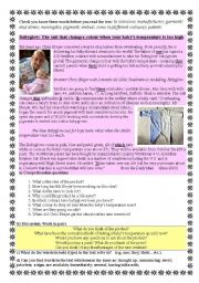 English Worksheet: Babygrows which show rise in babys temperature, called BABYGLOWS