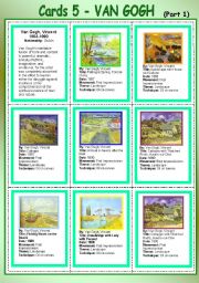 English Worksheet: Cards 5 - Van Gogh  (Part 1)