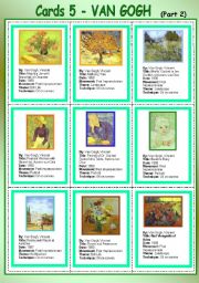 English Worksheet: Cards 5 - Van Gogh (Part 2)