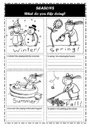 English Worksheet: Writing 2 pages - SEASONS, DAYS OF THE WEEK:: (DONT) LIKE/ + ING  