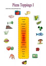 English Worksheet: Pizza Toppings Matching 1/2