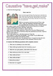 English Worksheet: Causative have ,get,make (5 pages+5 black and white pages) . part 1