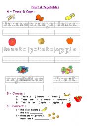 English worksheet: fruit & vegetables