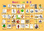 English Worksheet: Board Game - Objects ( Letter  Q - Z)