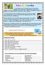 English Worksheet: An inspiring text: The Butterfly