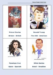 English Worksheet: Famous People Cards Game - set 2