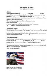 English worksheet: USA - facts about