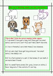 English Worksheet: Animals and description