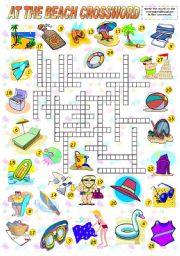 English Worksheet: AT THE BEACH - CROSSWORD