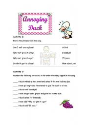 English worksheet: Annoying Duck Song