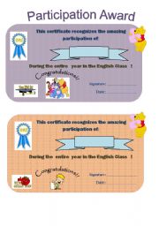 English Worksheet: English class award