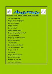 English worksheet: Animal questions