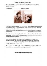 English Worksheet: FILM : Young Sherlock Holmes by Barry Levinson (1985)
