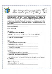 English worksheet: An imaginary trip