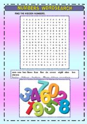 English Worksheet: NUMBERS - WORDSEARCH